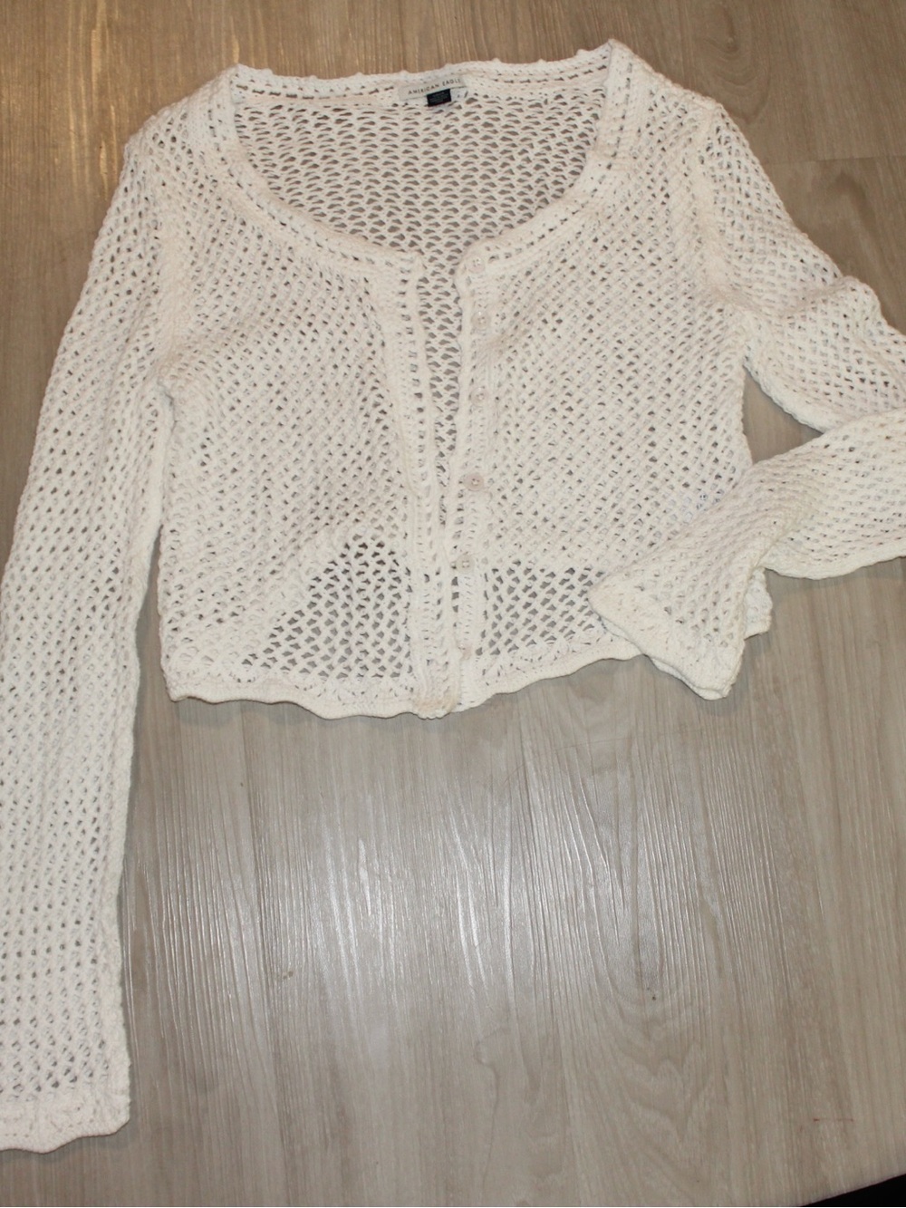 American Eagle Outfitters White Open-Knit Cropped Cardigan